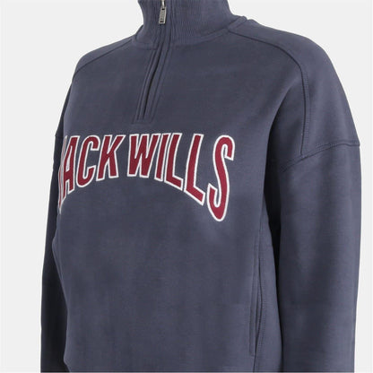 Navy - Side - Jack Wills Womens-Ladies Varsity Quarter Zip Sweatshirt