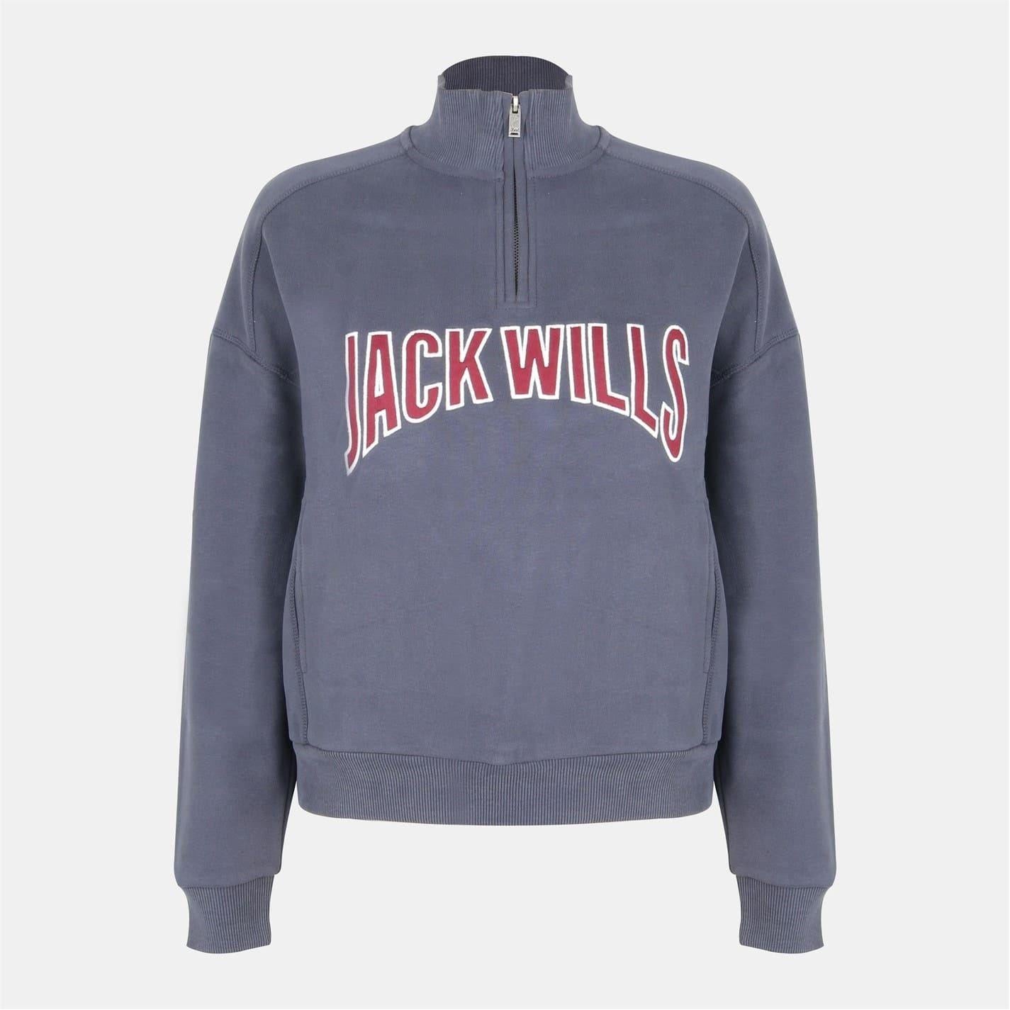 Navy - Front - Jack Wills Womens-Ladies Varsity Quarter Zip Sweatshirt