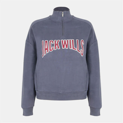 Navy - Front - Jack Wills Womens-Ladies Varsity Quarter Zip Sweatshirt