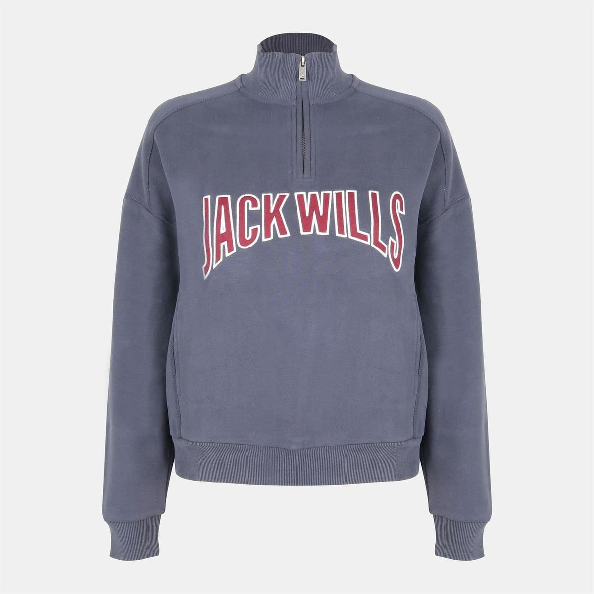 Navy - Front - Jack Wills Womens-Ladies Varsity Quarter Zip Sweatshirt
