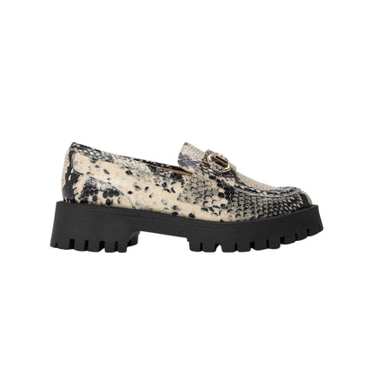 Light Beige - Front - Steve Madden Womens-Ladies Snake Print Loafers