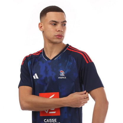 Navy - Side - Adidas Mens France V Neck Regular Football Jersey