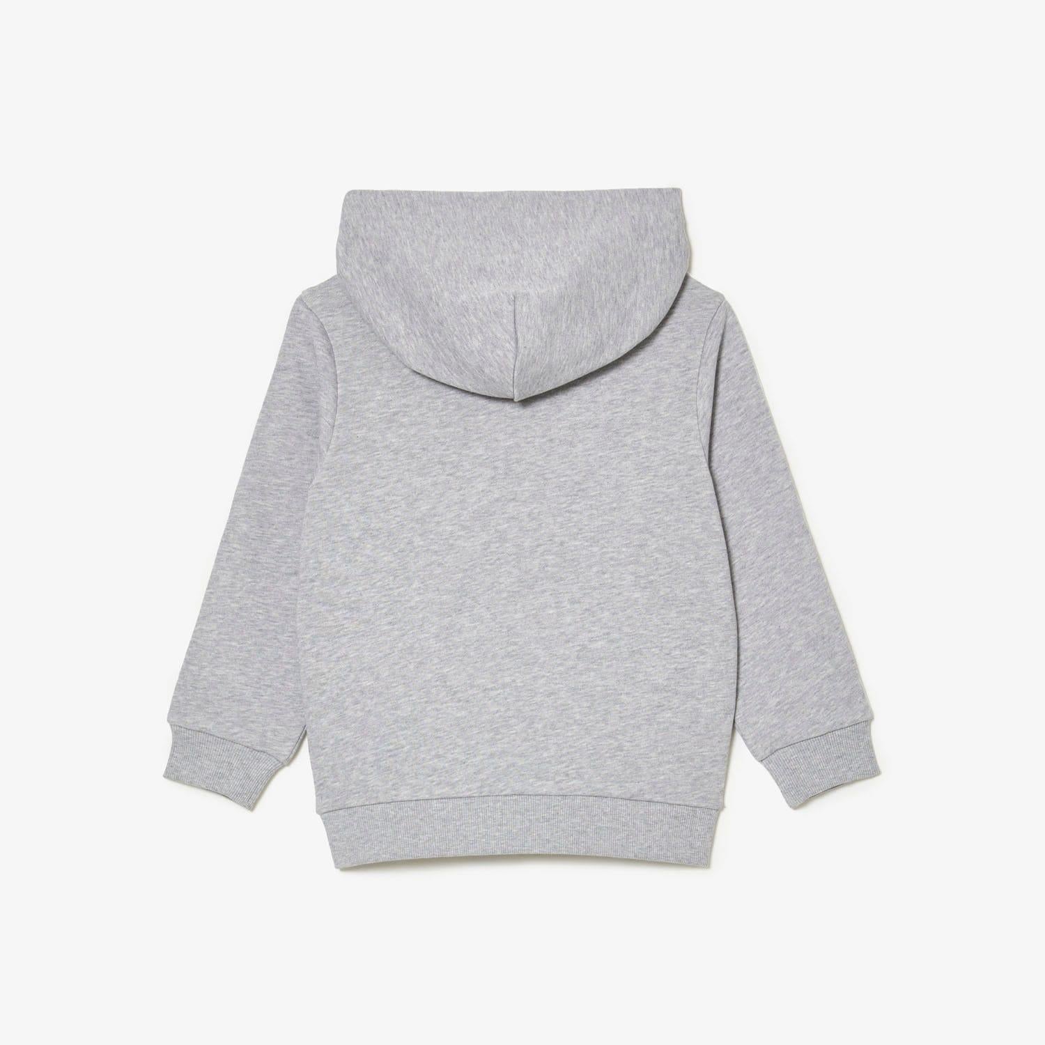 Grey - Side - Lacoste Childrens-Kids Cotton Fleece Hoodie