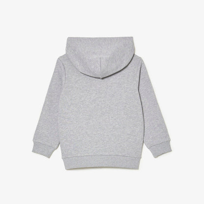 Grey - Side - Lacoste Childrens-Kids Cotton Fleece Hoodie
