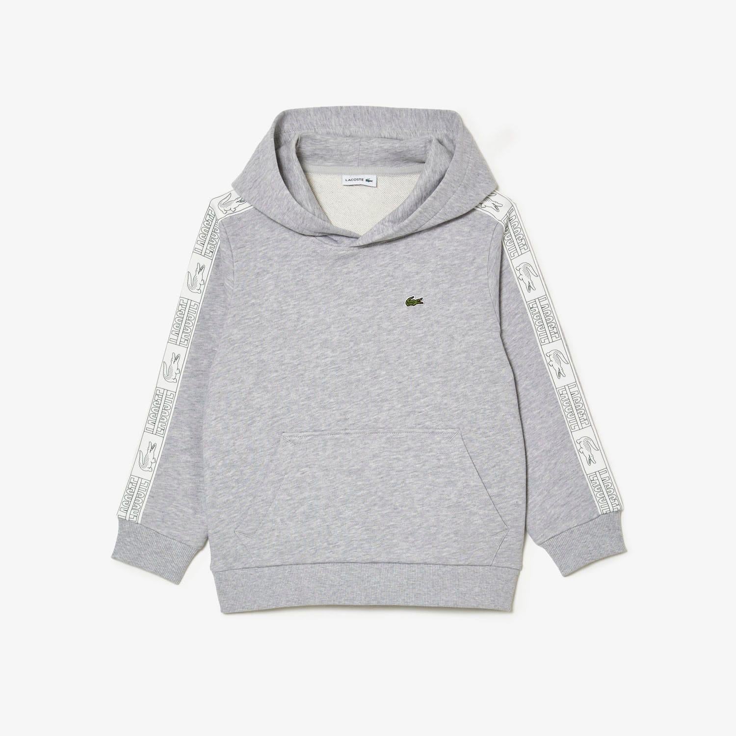 Grey - Front - Lacoste Childrens-Kids Cotton Fleece Hoodie