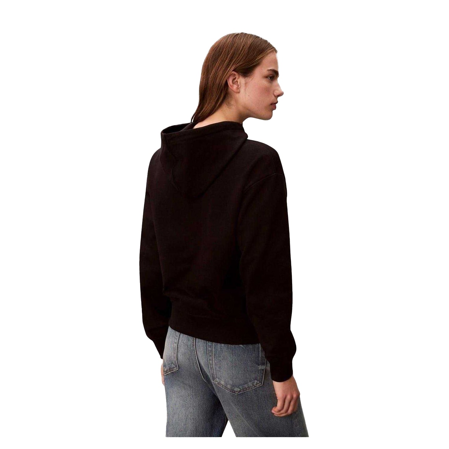 Black - Back - Calvin Klein Womens-Ladies Jeans Jersey Logo Hoodie