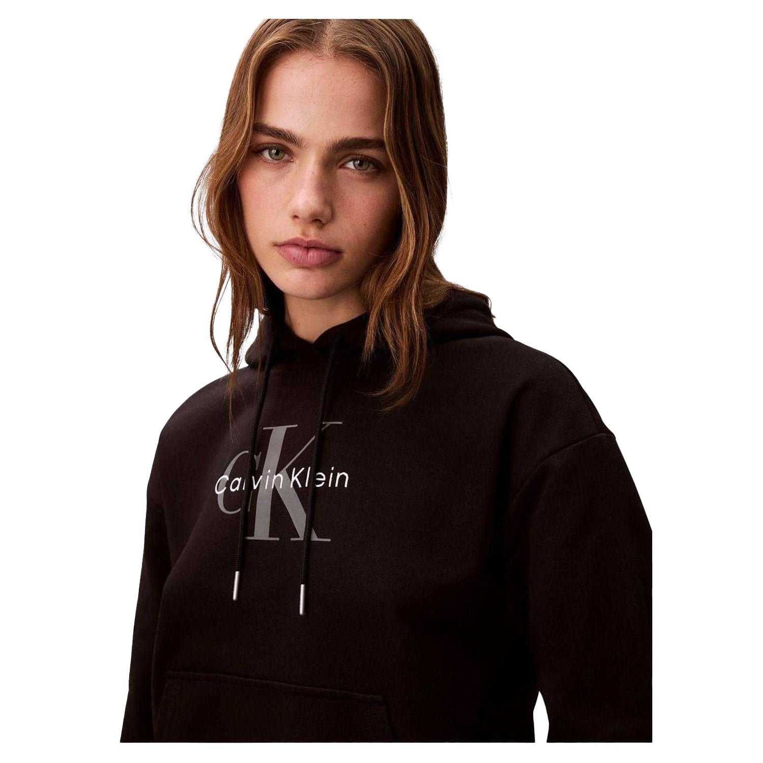 Black - Side - Calvin Klein Womens-Ladies Jeans Jersey Logo Hoodie