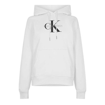 Bright White - Front - Calvin Klein Womens-Ladies Jeans Jersey Logo Hoodie