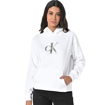 Bright White - Side - Calvin Klein Womens-Ladies Jeans Jersey Logo Hoodie