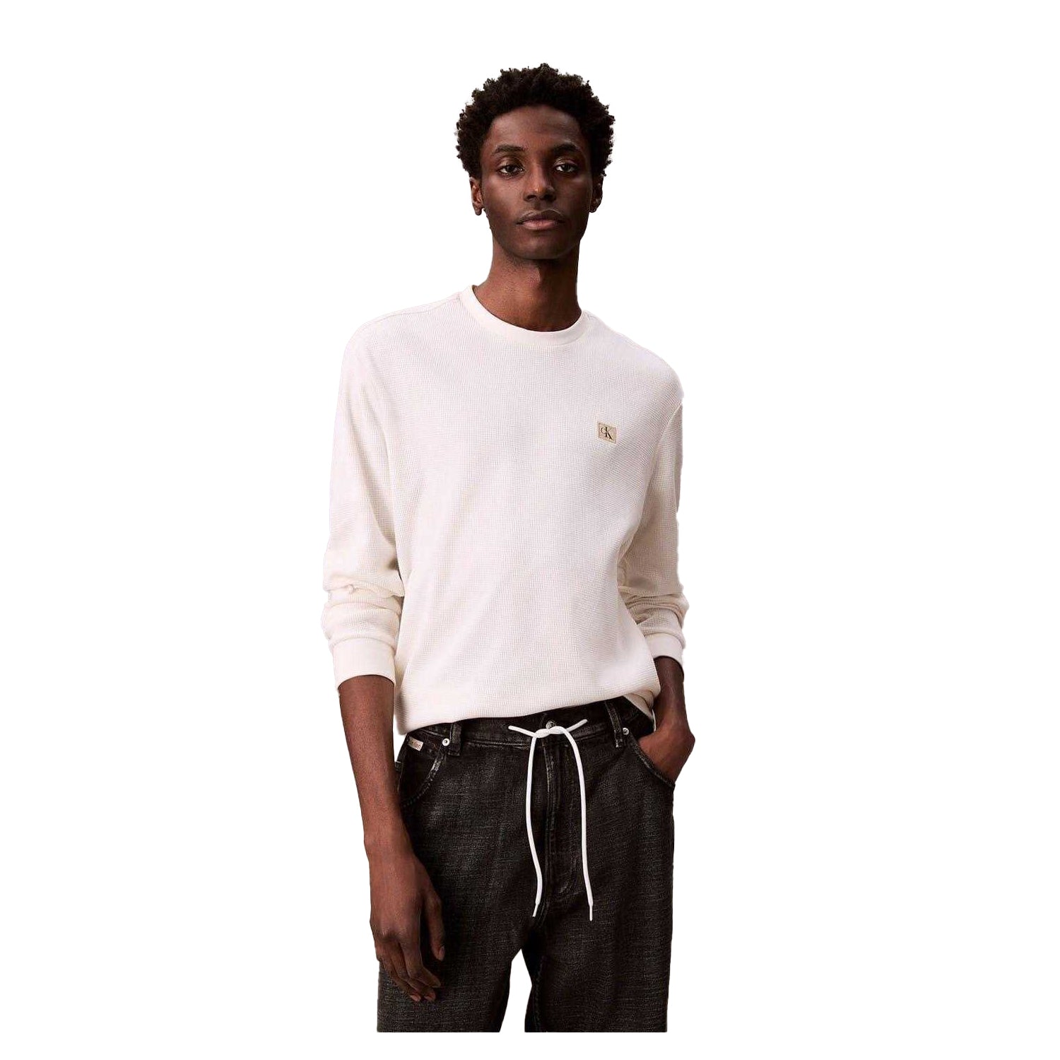 Tofu - Side - Calvin Klein Mens Waffle Long-Sleeved T-Shirt