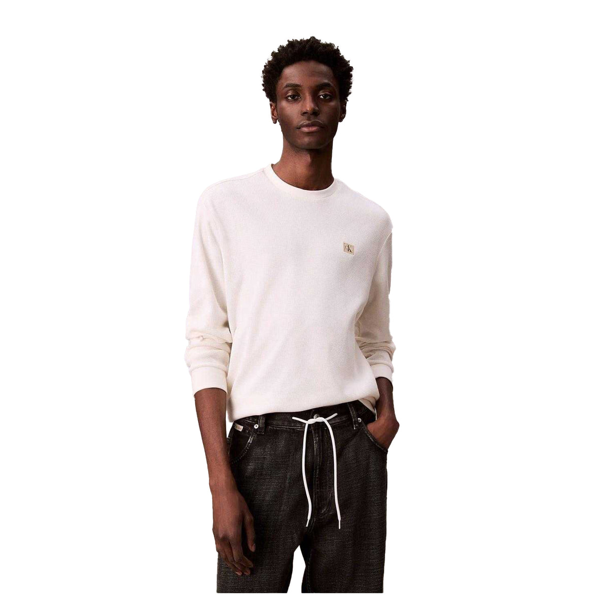 Tofu - Side - Calvin Klein Mens Waffle Long-Sleeved T-Shirt