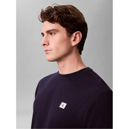 Maritime Blue - Front - Calvin Klein Mens Waffle Long-Sleeved T-Shirt