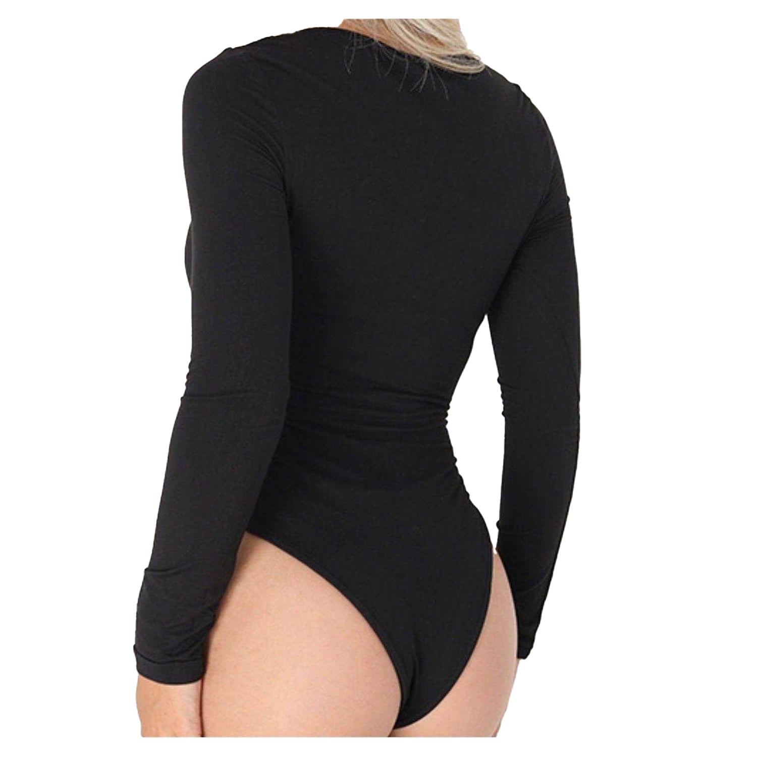Black - Back - Brave Soul Womens-Ladies Ribbed Zipped Bodysuit