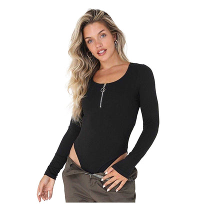 Black - Side - Brave Soul Womens-Ladies Ribbed Zipped Bodysuit