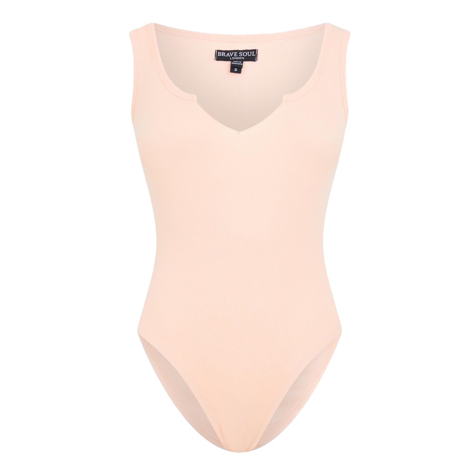 Peach Blush - Front - Brave Soul Womens-Ladies Style Notch Neck Sleeveless Bodysuit