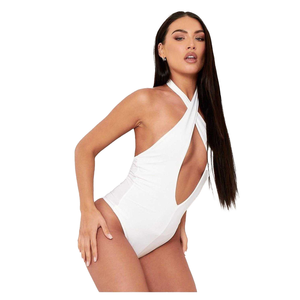 Ivory - Back - Missy Empire Womens-Ladies Cut Out Plunge Bodycon Bodysuit