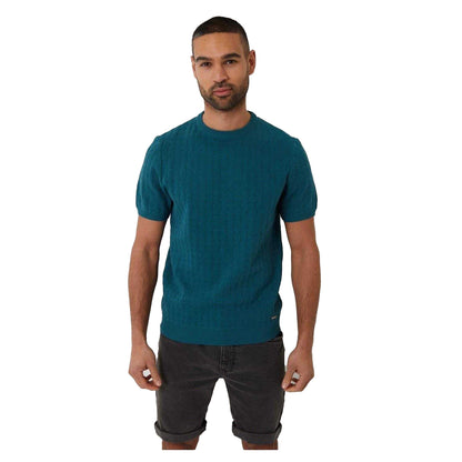 Blue Green - Front - Threadbare Mens Cable Knit Crew Neck T-Shirt
