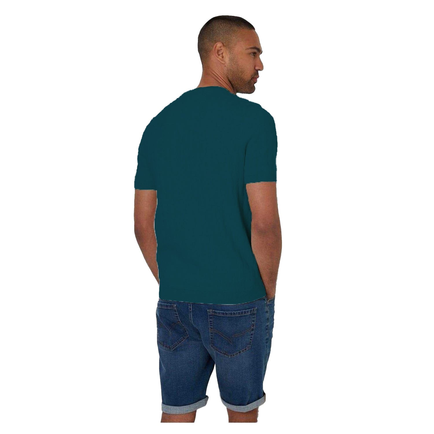 Blue Green - Back - Threadbare Mens Cable Knit Crew Neck T-Shirt