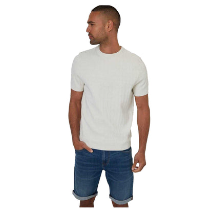 Ecru - Front - Threadbare Mens Cable Knit Crew Neck T-Shirt