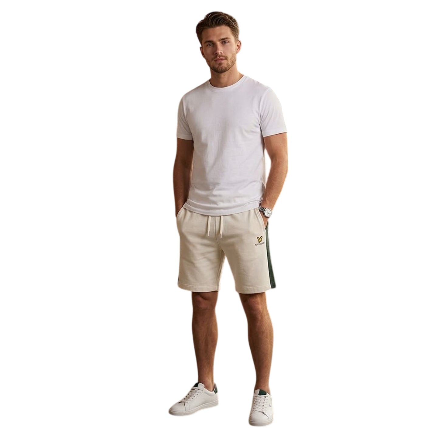Natural - Side - Lyle & Scott Mens Tapered Sweat Shorts