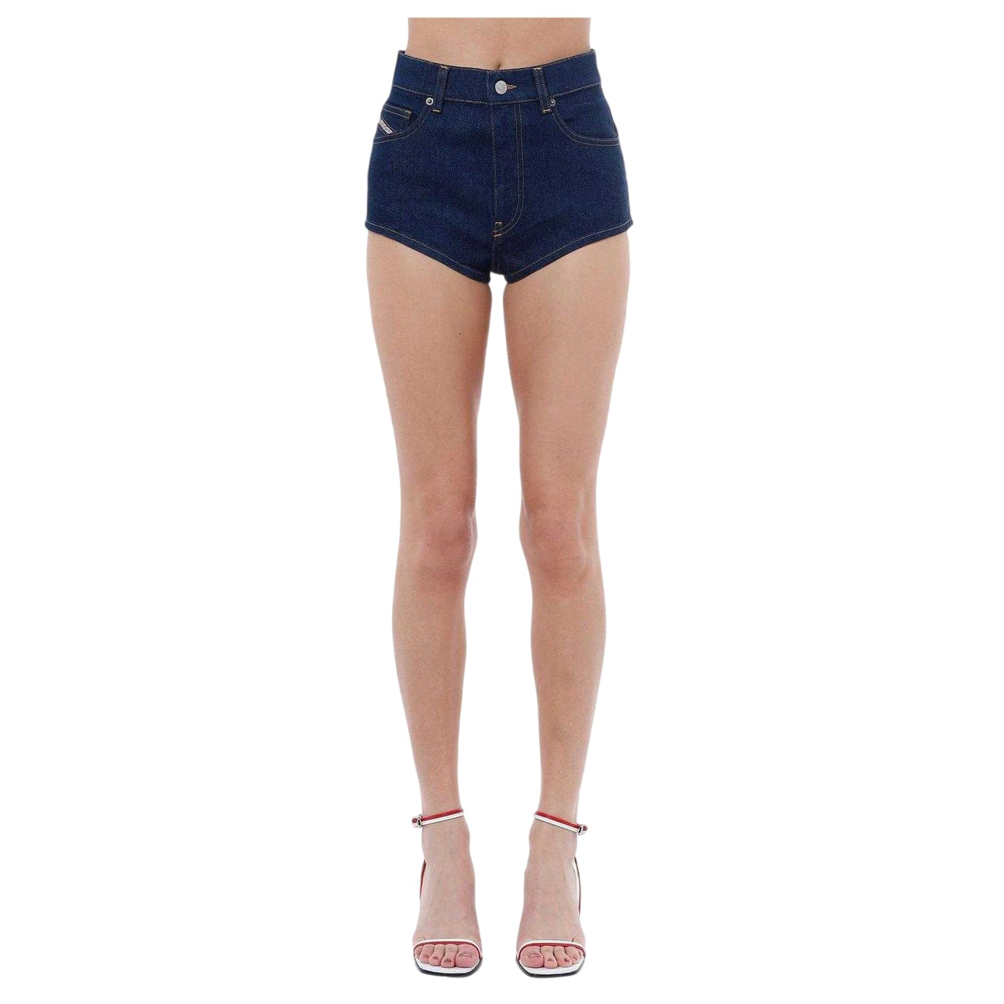 Blue - Side - Diesel Womens-Ladies De-Lunar High Waist Shorts