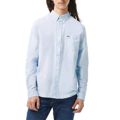 Blue - Side - Lacoste Mens Oxford Regular Long-Sleeved Shirt