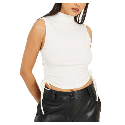White - Front - Brave Soul Womens-Ladies Ribbed High Collar Top