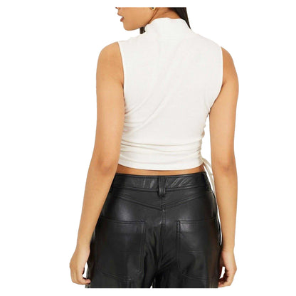 White - Back - Brave Soul Womens-Ladies Ribbed High Collar Top