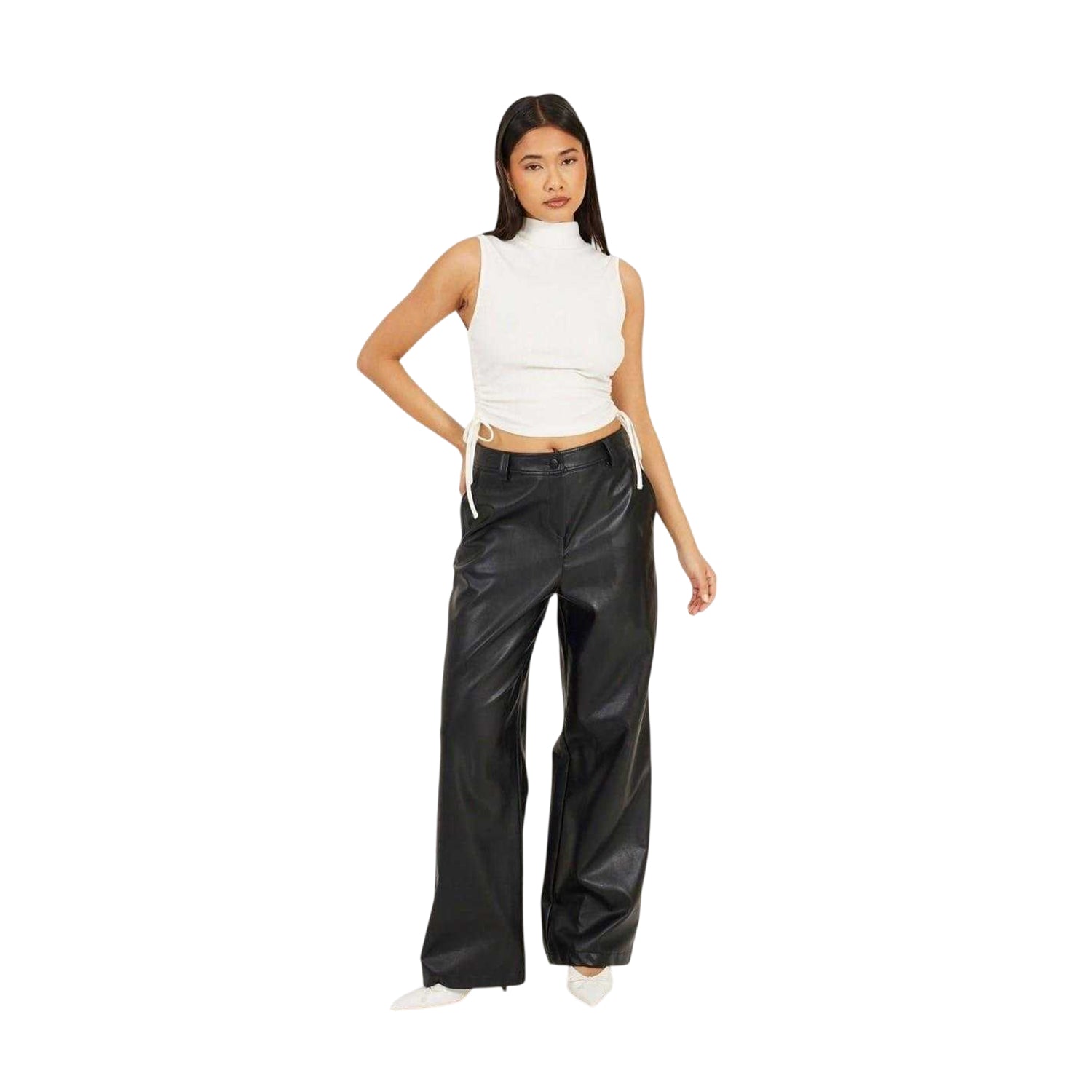 White - Side - Brave Soul Womens-Ladies Ribbed High Collar Top