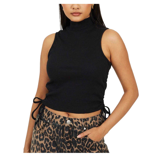 Black - Front - Brave Soul Womens-Ladies Ribbed High Collar Top