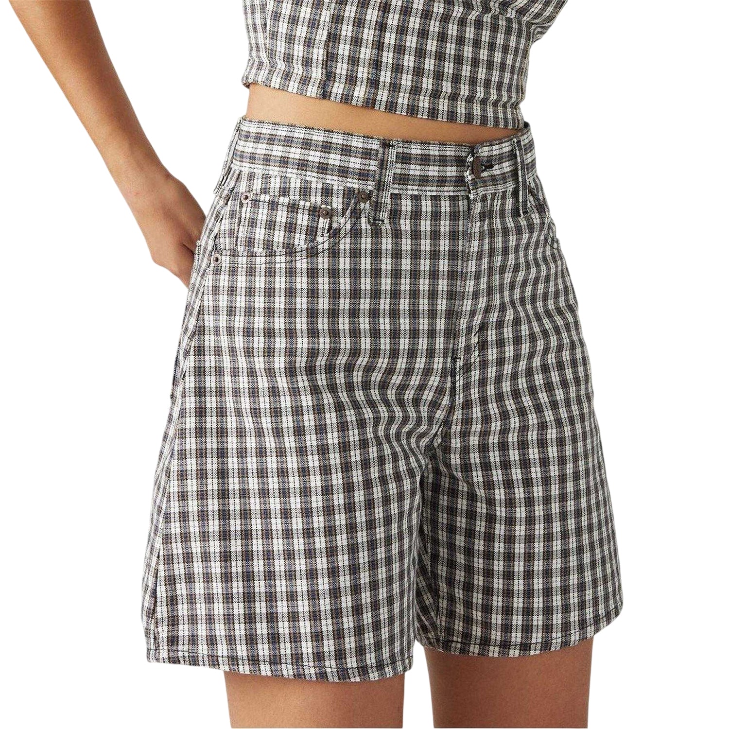 White-Green - Back - Levis Womens-Ladies Milo Denim Plaid Baggy Shorts