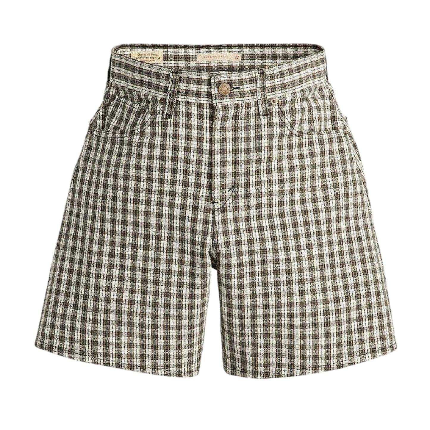 White-Green - Front - Levis Womens-Ladies Milo Denim Plaid Baggy Shorts