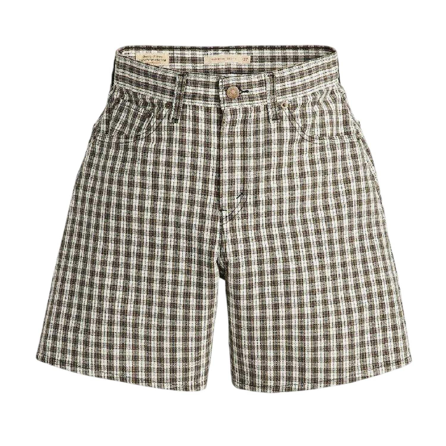 White-Green - Front - Levis Womens-Ladies Milo Denim Plaid Baggy Shorts