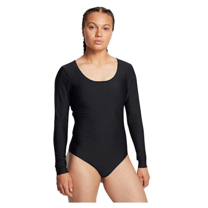 Black - Side - Under Armour Womens-Ladies Vanish Scoop Neck Long-Sleeved Bodysuit