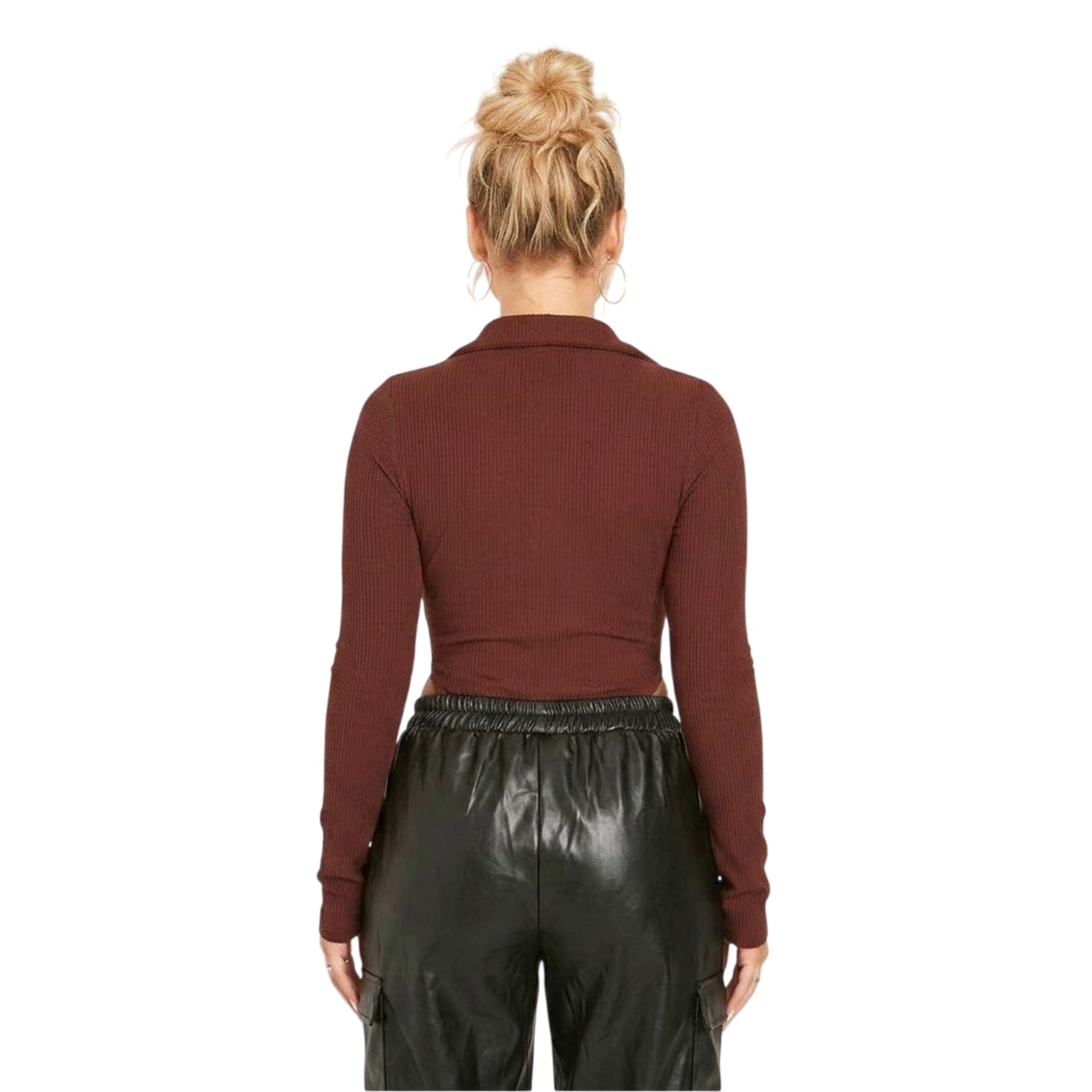 Chocolate - Back - Missy Empire Womens-Ladies Fitted Long-Sleeved Bodysuit