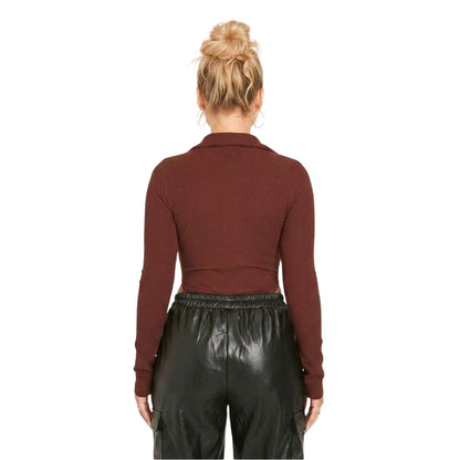 Chocolate - Back - Missy Empire Womens-Ladies Fitted Long-Sleeved Bodysuit