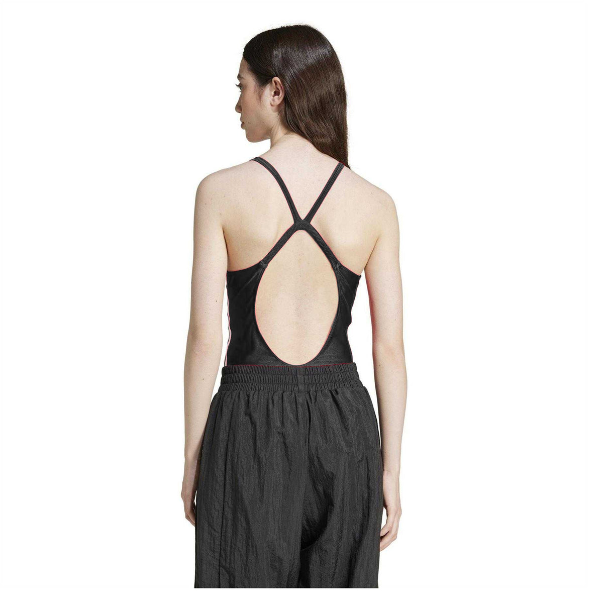 Black - Back - Adidas Womens-Ladies 3 Stripes Fitted Sleeveless Bodysuit