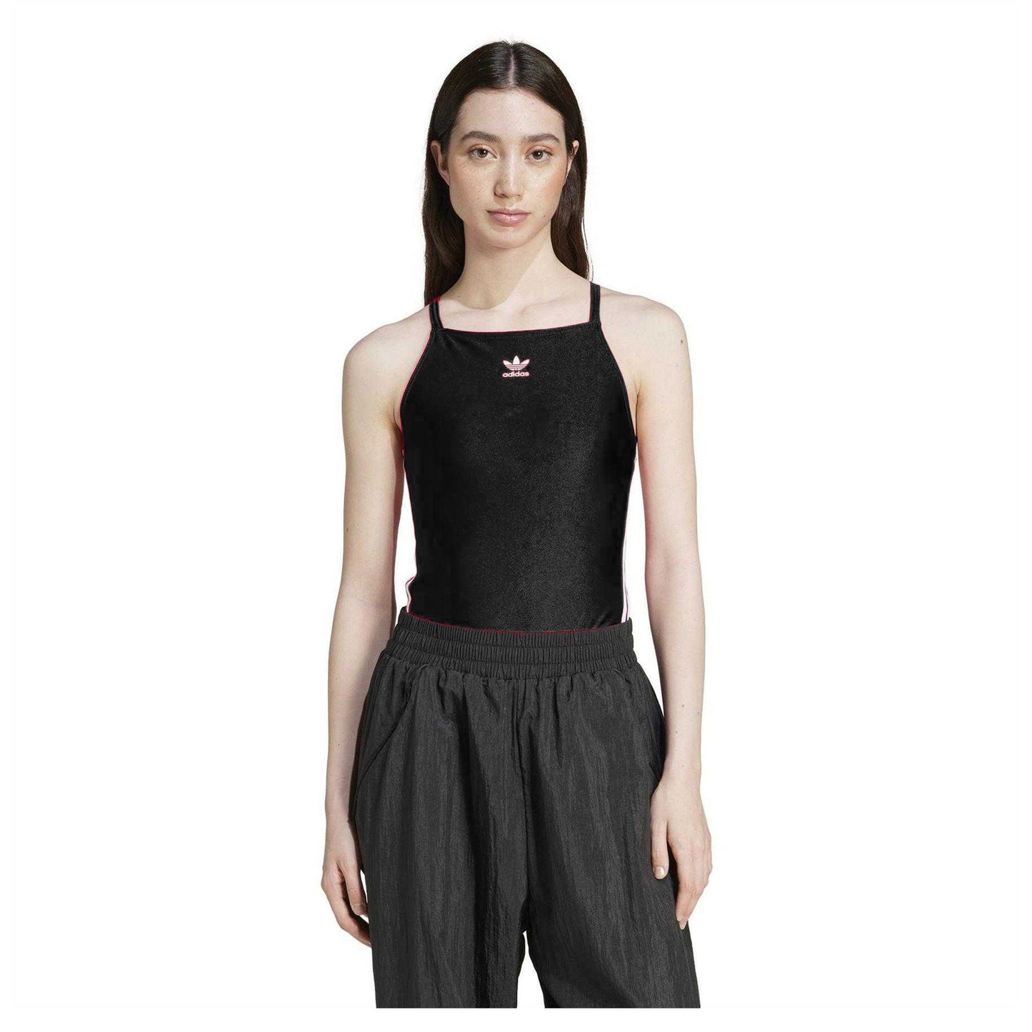 Black - Side - Adidas Womens-Ladies 3 Stripes Fitted Sleeveless Bodysuit