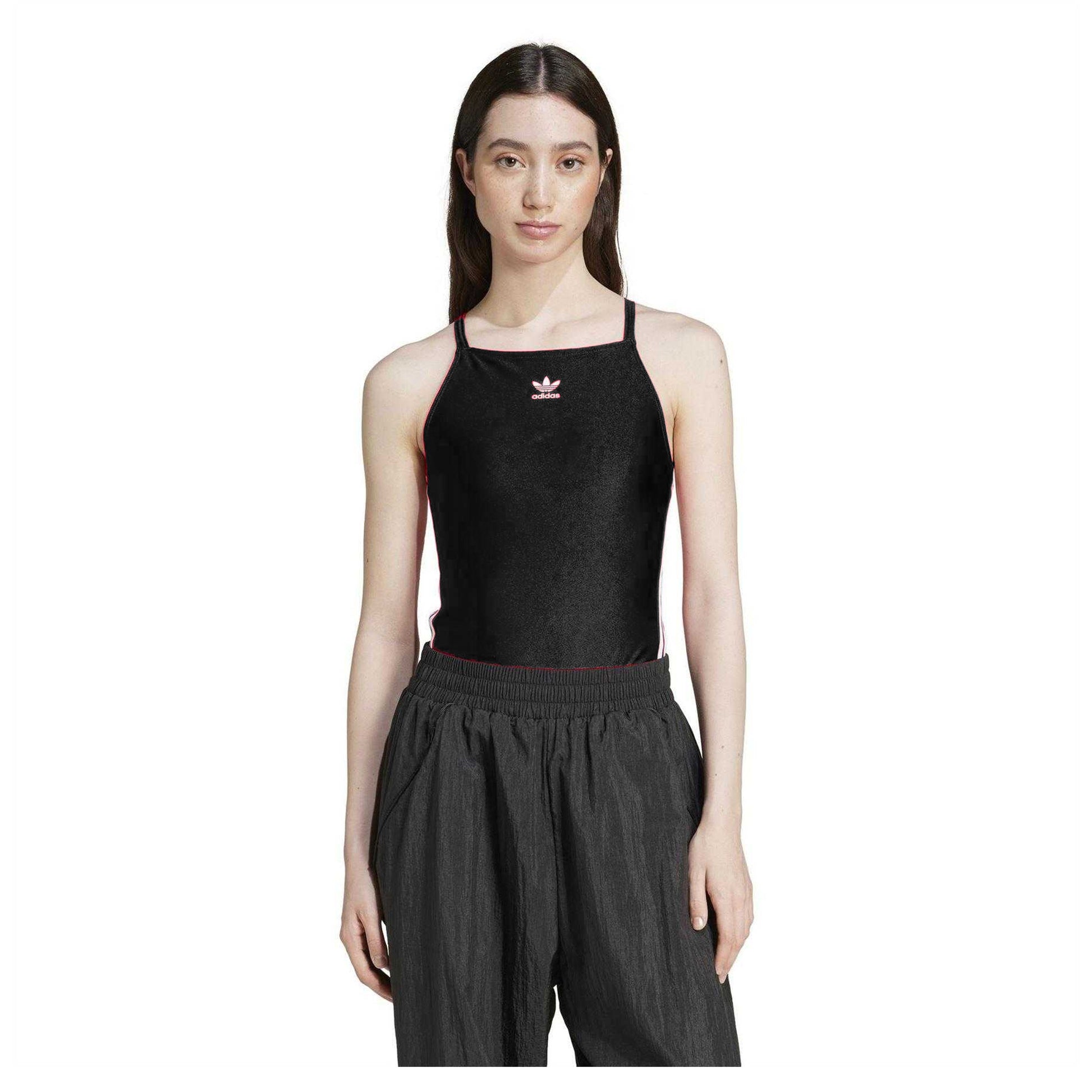 Black - Side - Adidas Womens-Ladies 3 Stripes Fitted Sleeveless Bodysuit