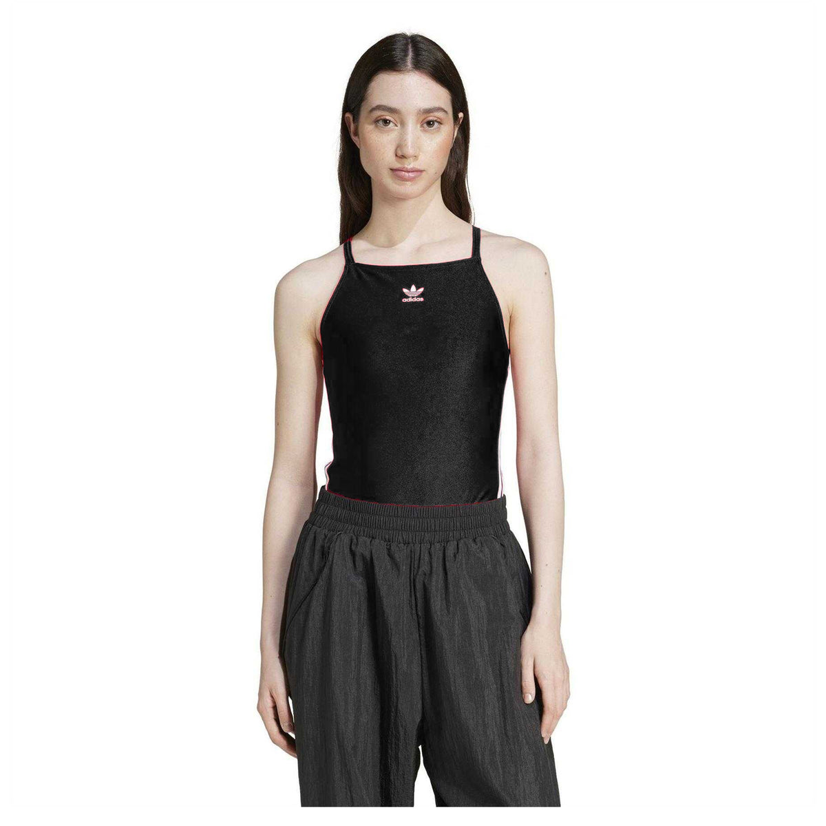 Black - Side - Adidas Womens-Ladies 3 Stripes Fitted Sleeveless Bodysuit