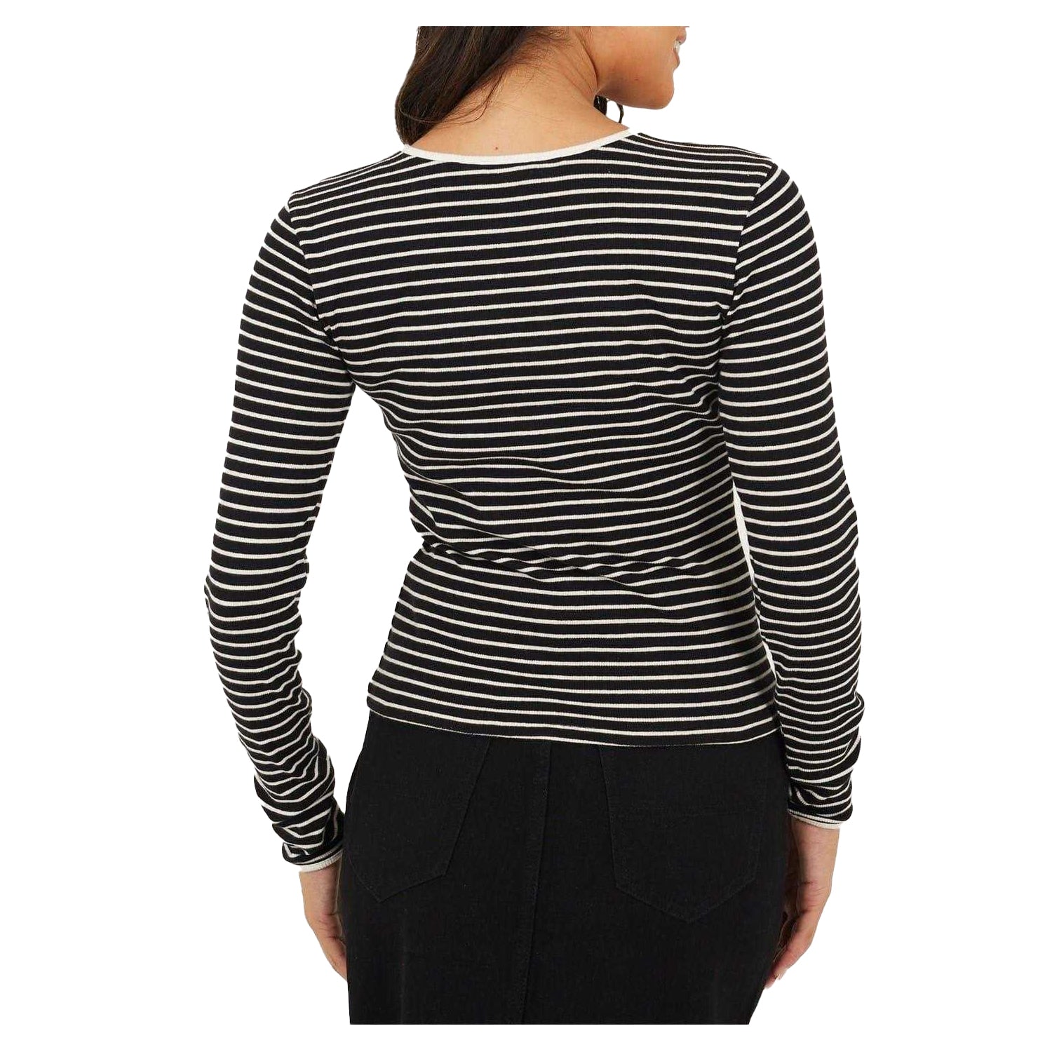 Black-Cream - Back - Brave Soul Womens-Ladies Striped Top