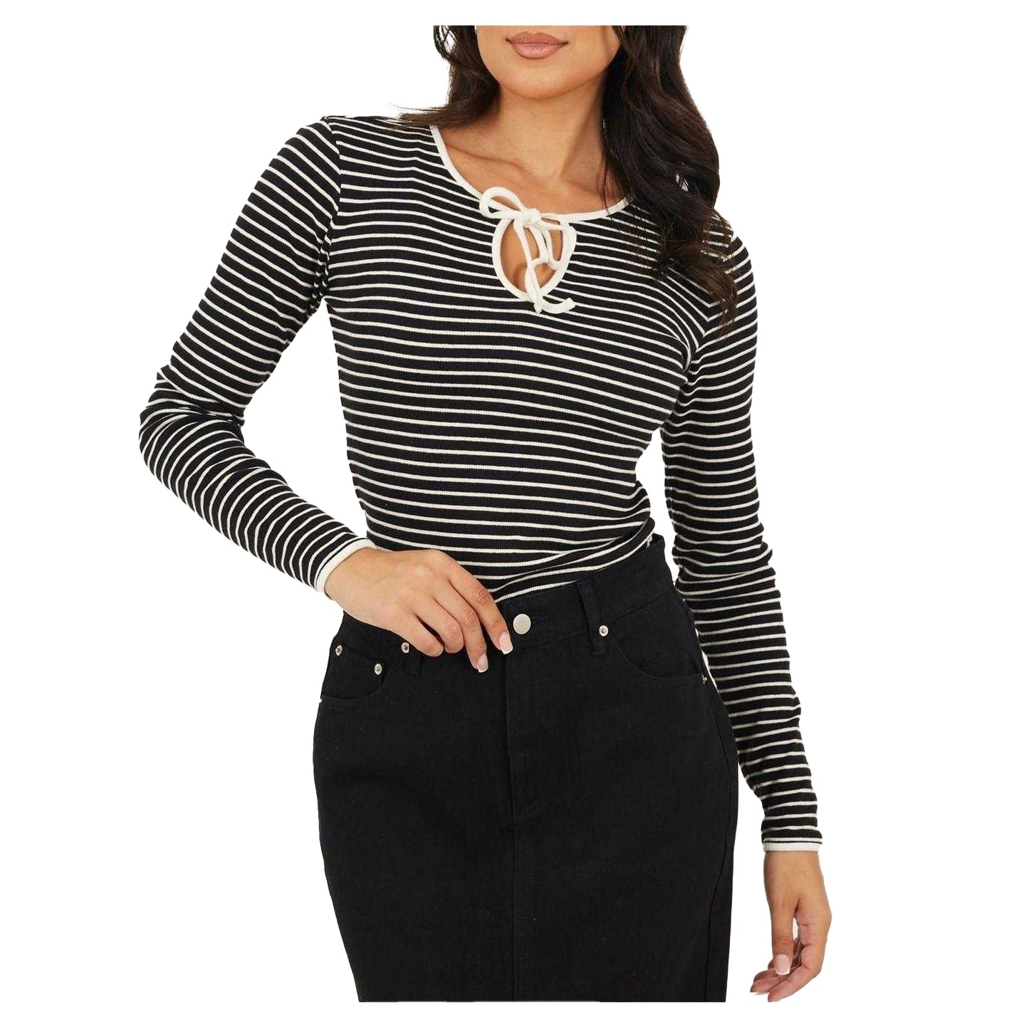 Black-Cream - Front - Brave Soul Womens-Ladies Striped Top