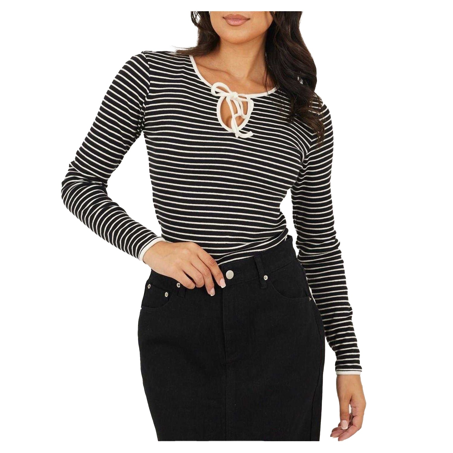 Black-Cream - Front - Brave Soul Womens-Ladies Striped Top