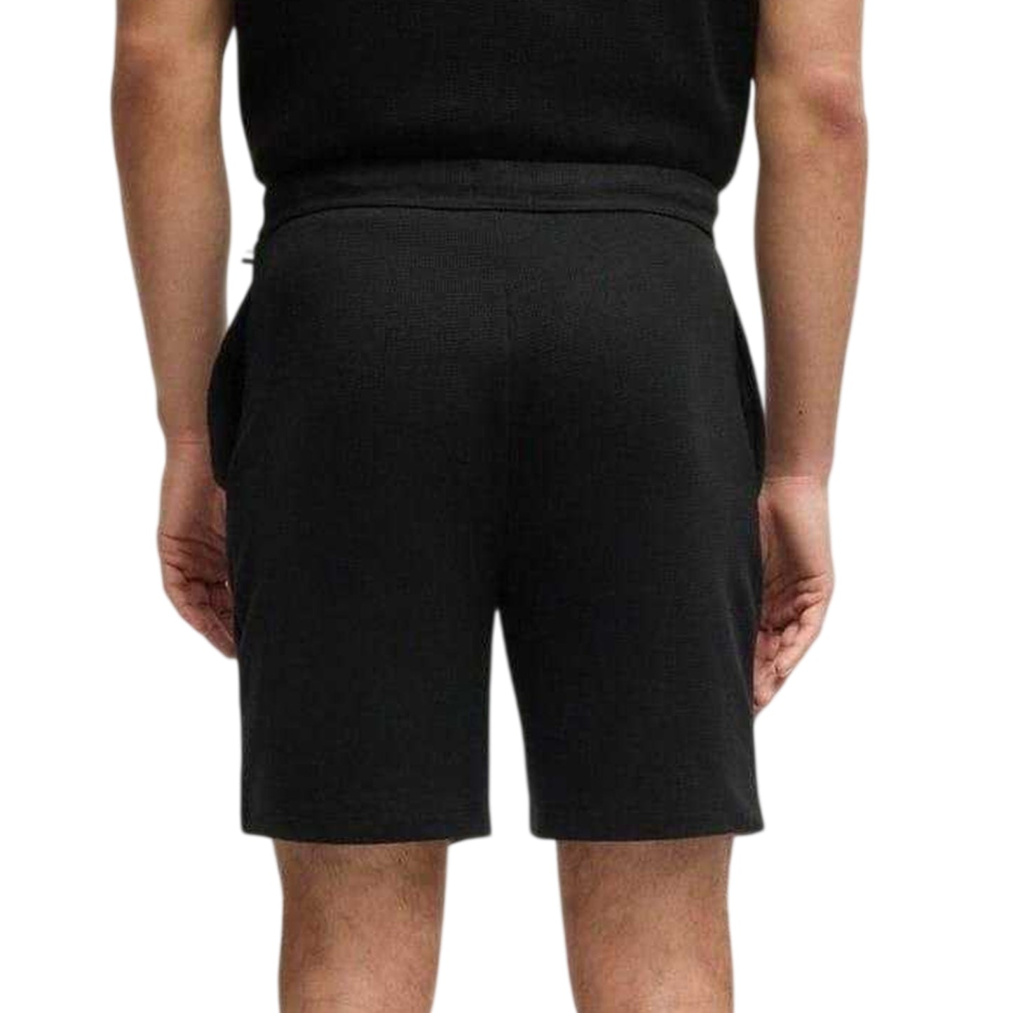 Black - Back - Boss Mens Waffle Relaxed Fit Shorts
