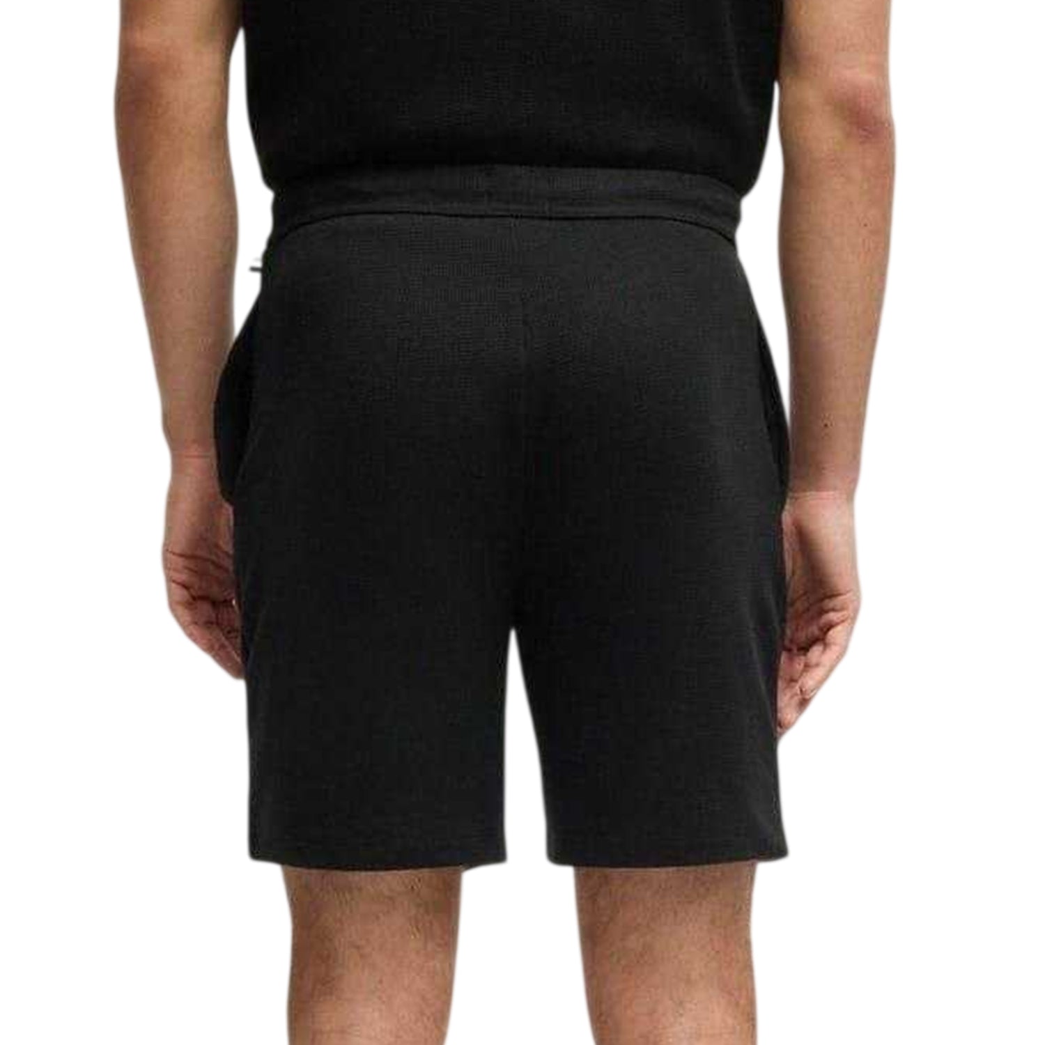 Black - Back - Boss Mens Waffle Relaxed Fit Shorts