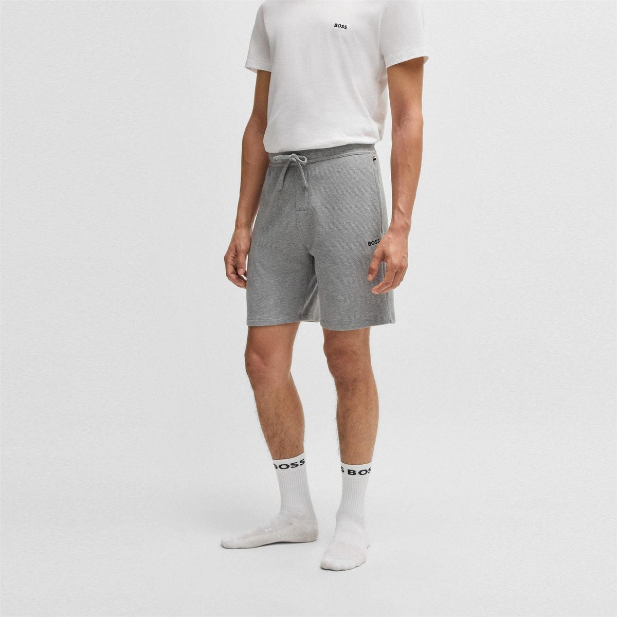 Grey - Back - Boss Mens Waffle Relaxed Fit Shorts