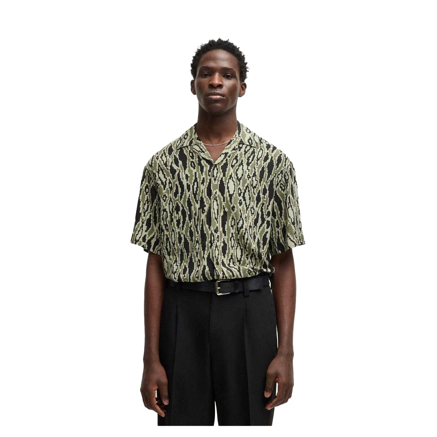 Green - Side - Hugo Mens Abstract Regular Short-Sleeved Shirt