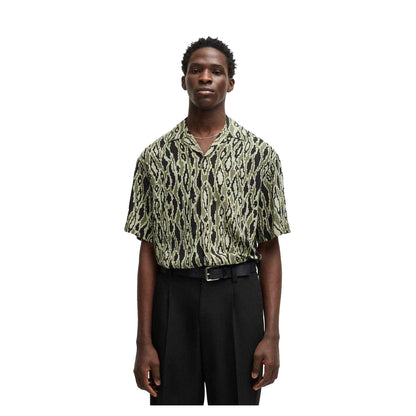 Green - Side - Hugo Mens Abstract Regular Short-Sleeved Shirt