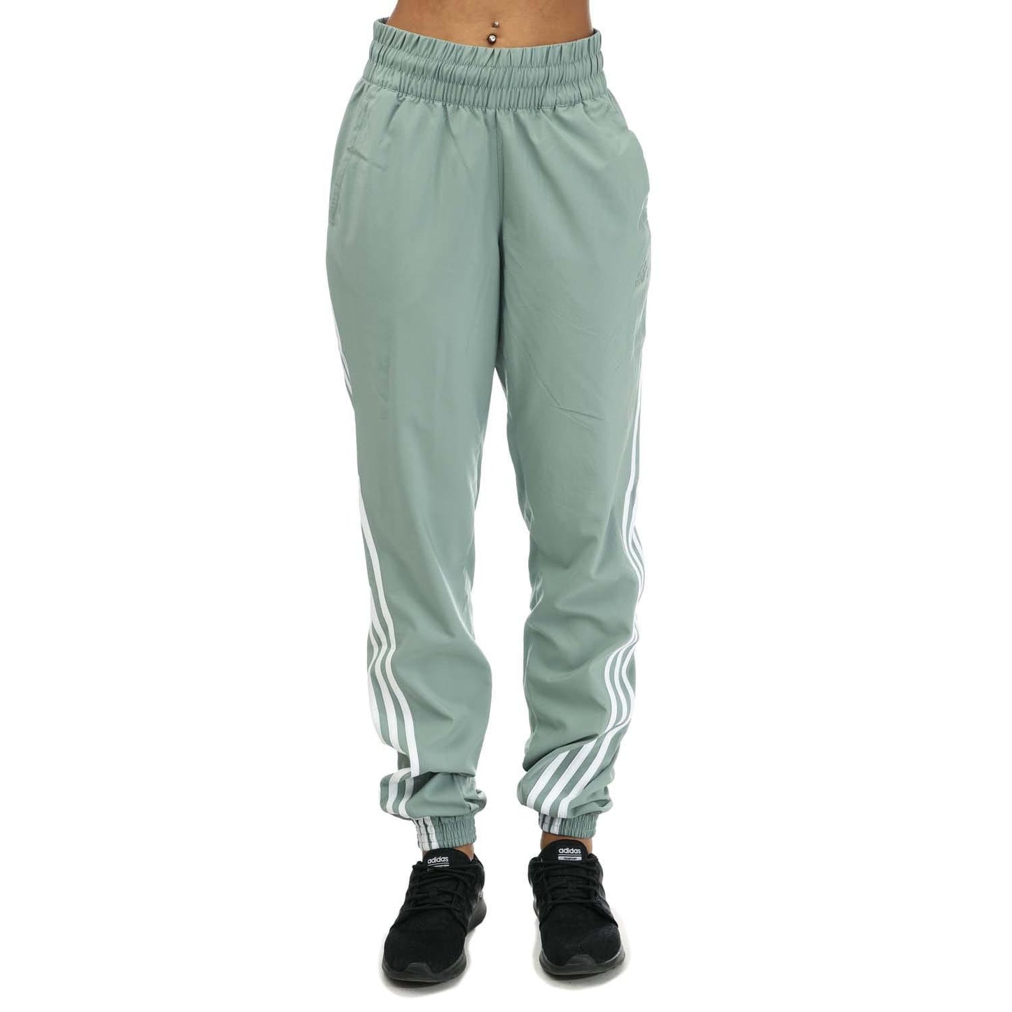 Green - Front - Adidas Womens-Ladies Train Icons Woven Jogging Bottoms