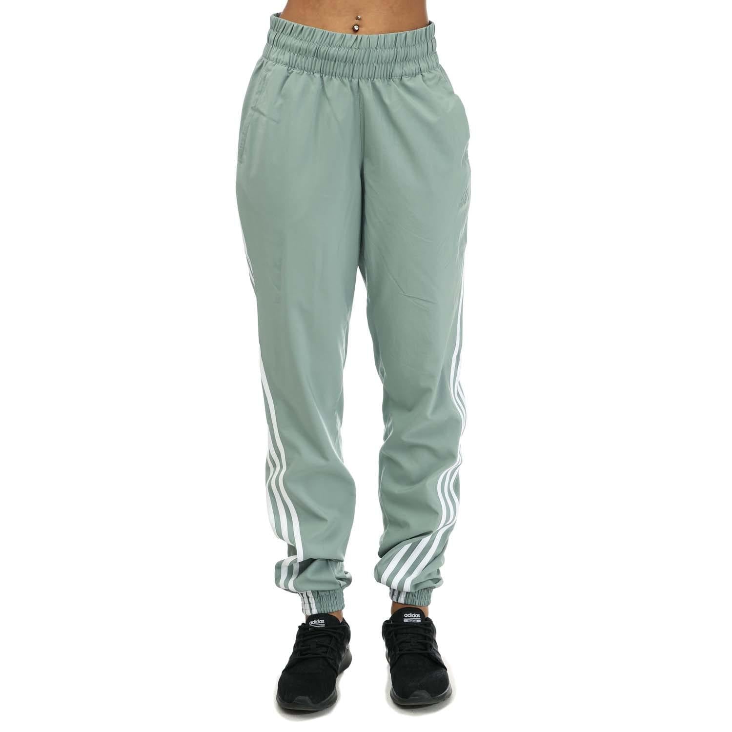 Green - Front - Adidas Womens-Ladies Train Icons Woven Jogging Bottoms